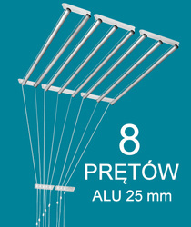 Suszarka sufitowa 8 prętowa aluminium ø25 mm